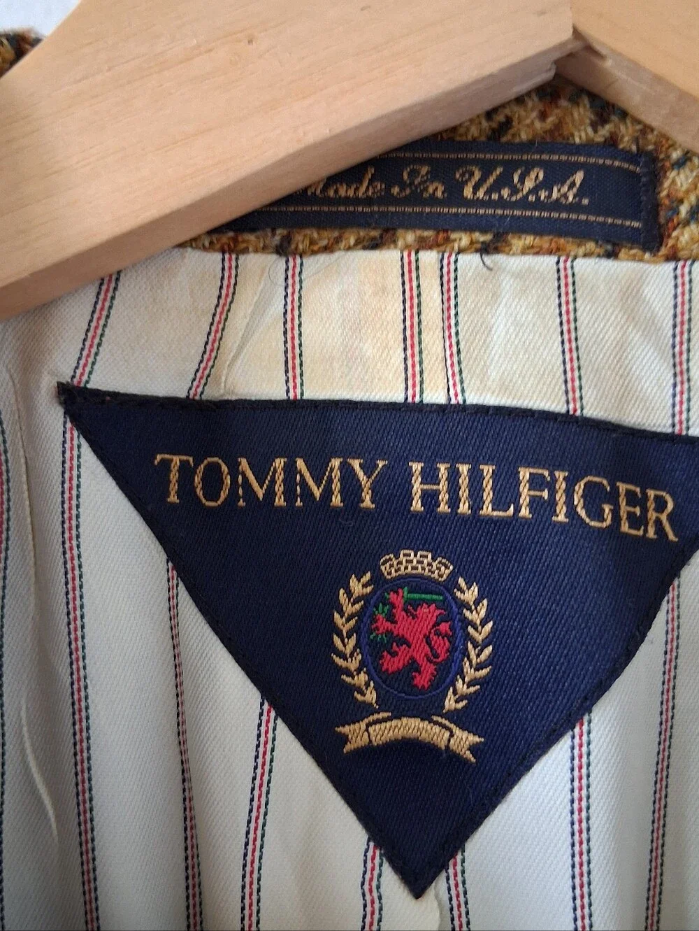 Tommy Hilfiger Men's Brown Blue Houndstooth Sport Coat Blazer 41R Vintage Wool